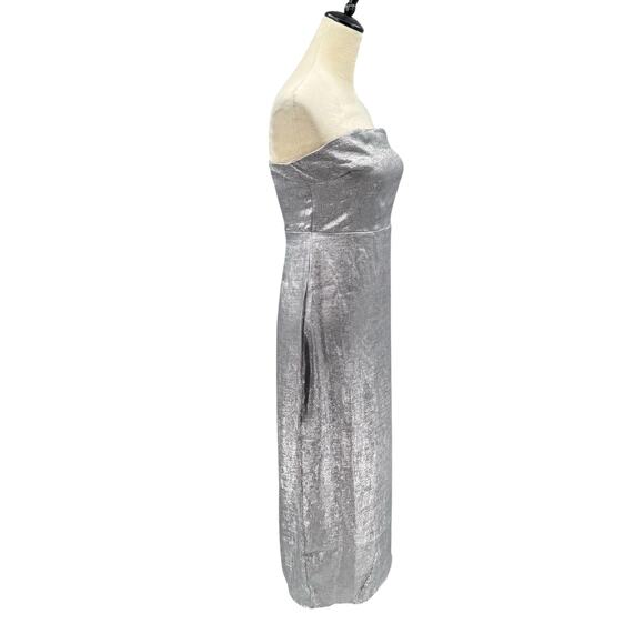 Lulu’s NWT Ideal Essence Shiny Silver Metallic Strapless Elegant Midi Dress - Picture 6 of 16